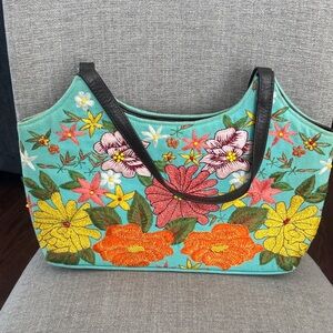 Santi Vibrant Floral Embroidered Tote Bag - Multicolor